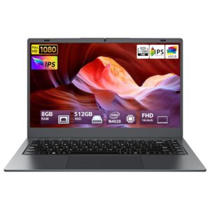 Laptop Computer, 8GB RAM 512GB SSD, Laptop with N4020 Processor(Up to 2.8GHz), 14-Inch 1080P FHD IPS Display, Win11 Pro, Long Battery Life, HDMI, Laptops
