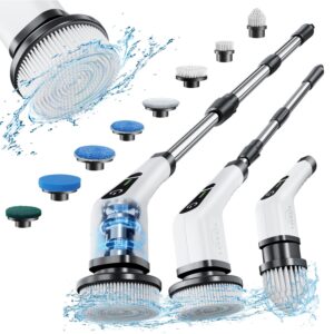 Leebein Electric Spin Scrubber, Cordless Cleaning Brush with 8 Replaceable Brush Heads, Tub and Floor Tile 360 Power Scrubber Dual Speed with Adjustable & Detachable Handle for...