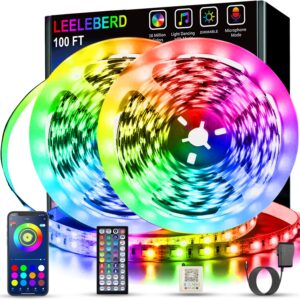 Leeleberd Led Lights for Bedroom 100 ft (2 Rolls of 50ft) Music Sync Color Changing RGB Led Strip Lights with Remote App Control Bluetooth Led Strip, Lights for Room Home...