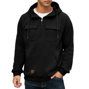 Lepunuo Men's Cargo Hoodies Quarter Zip Sweatshirts Tactical Pullover Casual Gym Athletic Loose Hooded Sweatshirts