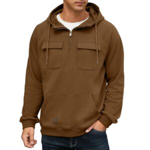 Lepunuo Men's Cargo Hoodies Quarter Zip Sweatshirts Tactical Pullover Casual Gym Athletic Loose Hooded Sweatshirts