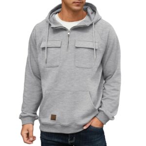 Lepunuo Men's Cargo Hoodies Quarter Zip Sweatshirts Tactical Pullover Casual Gym Athletic Loose Hooded Sweatshirts