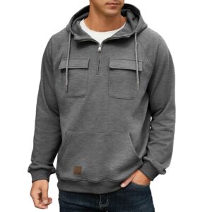 Lepunuo Men's Cargo Hoodies Quarter Zip Sweatshirts Tactical Pullover Casual Gym Athletic Loose Hooded Sweatshirts