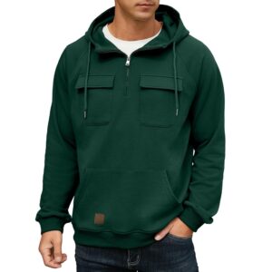 Lepunuo Men's Cargo Hoodies Quarter Zip Sweatshirts Tactical Pullover Casual Gym Athletic Loose Hooded Sweatshirts