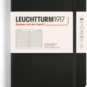 LEUCHTTURM1917 - Notebook Hardcover Medium A5-251 Numbered Pages for Writing and Journaling (Black, Ruled)