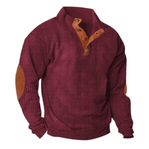 Lexiart Men's Casual Corduroy Sweatshirt Long Sleeve Thermal Stand Collar Button Pullover Sweatshirts