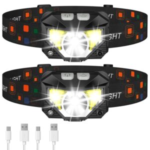 LHKNL Headlamp Flashlight, Lumen Ultra-Light Bright LED Rechargeable Headlight with White Red Light, 2-Pack Waterproof Motion Sensor Head Lamp,8 Modes for Outdoor Camping...