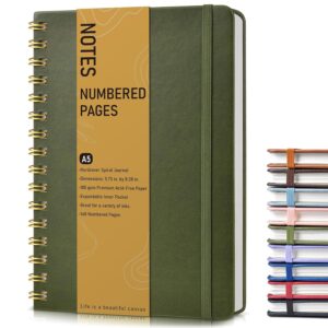 Lined Spiral Journal Notebook, A5 Hardcover Spiral Journals for Women Men, 150 Numbered Pages Spiral Bound Notebook, 100 GSM College Ruled Notebooks for Work, Note Taking 5.75"...