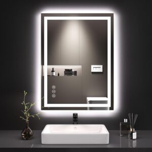 LOAAO 24X32 LED Bathroom Mirror with Lights, Anti-Fog, Dimmable, Backlit + Front Lit, Lighted Bathroom Vanity Mirror for Wall, Memory Function, Tempered Glass, Shatter-Proof,...