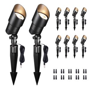 Low Voltage Landscape Lights - Warm White Cool White LED Outdoor Spotlights, 12V Spot Lights Waterproof Hardwired, Adjustable Color Temp Aluminum, Black for Wall Wash Flag 10 Pack