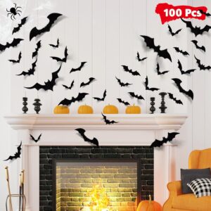 LUDILO 100pcs Bats Halloween Decorations: Halloween Bats Wall Dรฉcor Bat Stickers Decals PVC 3D Wall Bat Scary Stickers Halloweens Party Decorations Indoor Outdoor DIY Home...