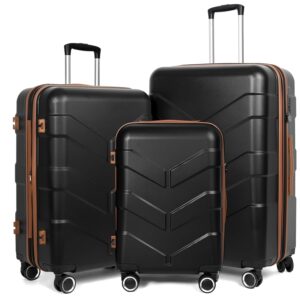 Luggage Sets 3 Piece with Spinner Wheel, Hardside Suitcase Set with TSA Lock, Expandable Lightweight Travel Luggage for Men and Women, Black