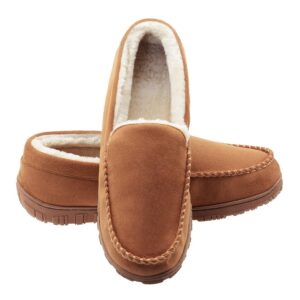 Lulex Moccasins for Men House Slippers Indoor Outdoor Plush Mens Bedroom Shoes with Hard Sole