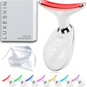LuxeSkin Facial Massager for Face, Neck and Arm, 7 Color LED Red-Light-Therapy with Gentle Vibration and Warm Mode, Portable at-Home Skin Care Tool with Travel Bag