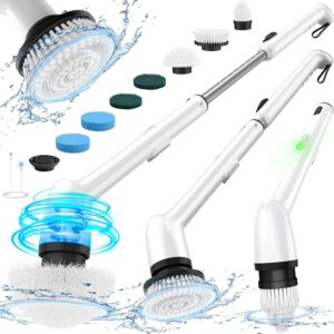 LyriFine Electric Spin Scrubber, New Full-Body IPX7 Waterproof Bathroom Cleaner Brush, Shower Scrubber with Long Handle & 2 Speed, Heads Replacement, Cleaning Supplies for Tub...