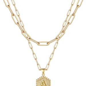 M MOOHAM Dainty Initial Necklaces for Women, 14K-Gold-Plated Layering Necklace for Women Cute Hexagon Letter Initial Necklace Layered Necklaces for Womens Gifts