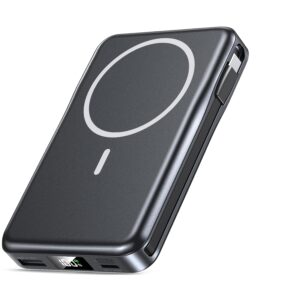 Magnetic Portable Charger, 10000mAh Power Bank, 5 in 1 Portable Charger with Built in Cable, 20W Fast Charging for Magsafe Battery Pack Compatible with iPhone 17/16/15/14/13/12...