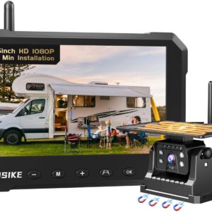 Magnetic Solar Wireless Backup Camera for Truck, 5 Inch No-Drill Installation RV Backup Camera, 1080P Rear View Camera 150ยฐ Wide Angle, 24hrs Battery Life, 2.4Hz Signal, Night...