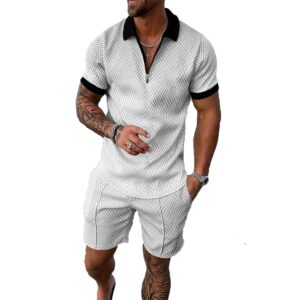 Men Track Suits 2 Piece Set Summer Casual Outfits Fashion Polo Shirts Short Sleeve and Shorts Set Vacation Clothes