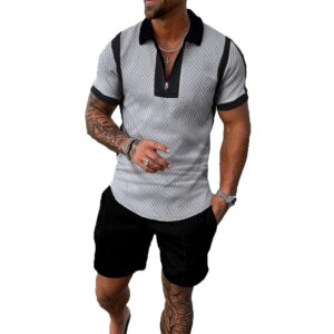 Men Track Suits 2 Piece Set Summer Casual Outfits Fashion Polo Shirts Short Sleeve and Shorts Set Vacation Clothes
