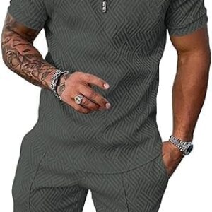Men Track Suits 2 Piece Set Summer Casual Outfits Fashion Polo Shirts Short Sleeve and Shorts Set Vacation Clothes