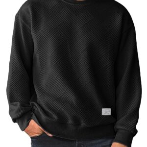 Men's Crewneck Sweatshirts Soild Color Geometric Texture Long Sleeve Casual Pullover Shirt