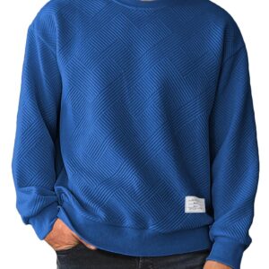 Men's Crewneck Sweatshirts Soild Color Geometric Texture Long Sleeve Casual Pullover Shirt