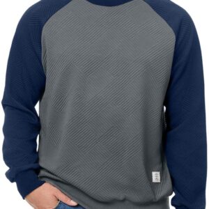 Men's Fall Crewneck Sweatshirts Patchwork Long Sleeve Geometric Texture Casual Pullover Shirt