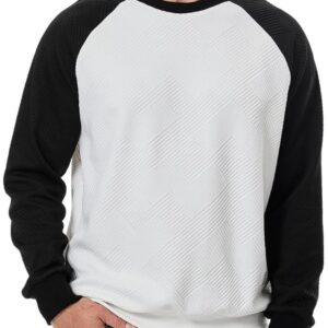Men's Fall Crewneck Sweatshirts Patchwork Long Sleeve Geometric Texture Casual Pullover Shirt