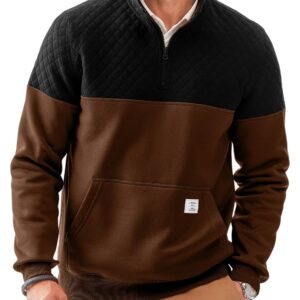 Men's Mock Neck Sweatshirts Quarter Zip Quilted Sweater Color Block Long Sleeve Casual Pullover