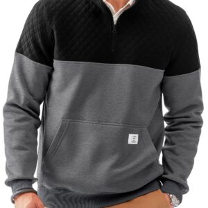 Men's Mock Neck Sweatshirts Quarter Zip Quilted Sweater Color Block Long Sleeve Casual Pullover
