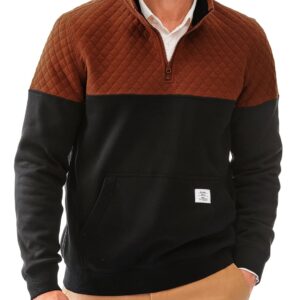 Men's Mock Neck Sweatshirts Quarter Zip Quilted Sweater Color Block Long Sleeve Casual Pullover