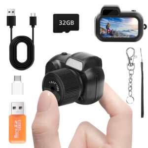 Mini Keychain Camera, FHD 1080p 8MP Mini Digital Camera with 32GB SD Card, 0.96" HD Display, 100 Mins Battery Life Small Camera for Travel Study Recording (Black, 32GB)