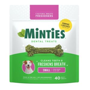 Minties Dental Chews for Dogs, 40 Count, Vet-Recommended Mint-Flavored Treats for Tiny/Small Dogs 5-24 lbs, Dental Bones Clean Teeth, Fight Bad Breath, and Removes Plaque and...