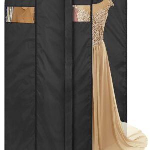 MISSLO 65" Long Garment Bags for Travel Dress Bags for Hanging Clothes Wedding Dress Cover Waterproof Clothes Protector for Closet Storage 2 Packs for Gowns, Tuxedos, Coats, Black