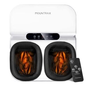 MOUNTRAX Foot Massager Machine with Heat, Foot Massager for Plantar Fasciitis, Neuropathy Pain, Shiatsu Foot Massager with Remote, Fits Feet Up to Men Size 12 (White)