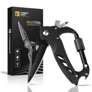 Multitool Carabiner with Pocket Knife, Stocking Stuffers Gifts for Men, EDC Carabiners with Folding Knives, Bottle Opener, Window Breaker and Screwdriver, Survival Gear for...