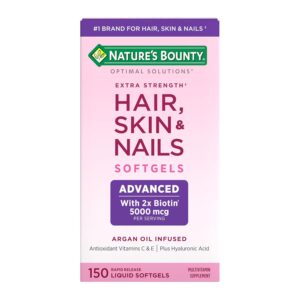 Nature's Bounty Advanced Hair, Skin & Nails, Argan-Infused Vitamin Supplement with Biotin and Hyaluronic Acid, 150 Rapid Release Softgels, 50 Total Servings