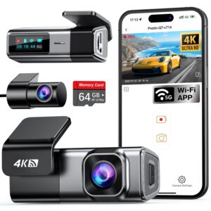 Navycrest 4K Dash Cam Front and Rear with 64GB Card, Built-in 5G WiFi, Dash Camera for Cars 4K Front and 1080P Rear, Dashcams for Cars Loop Recording, Gravity Sensor, 24-Hours...