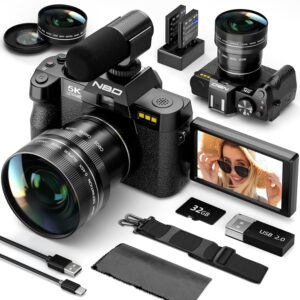 NBD 5K Digital Cameras for Photography - 16X Zoom Travel Camera with 180ยฐ Flip Screen, 48MP Vlogging Cameras Fotograficas for YouTube, Auto Focus, Macro Lens, 2 Batteries & 32GB...