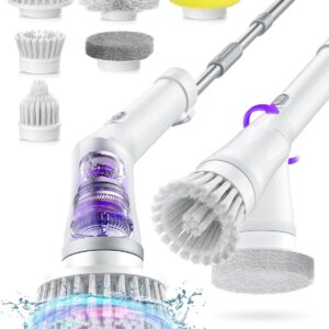 NBONEBS Electric Spin Scrubber, Cordless Shower Scrubber Rotary Floor Brushes & Pad Drivers with 6 Brush Heads - 2H Dual Speed, IPX7 Waterproof Extension Handle for Bathroom...