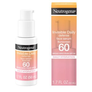 Neutrogena Invisible Daily Defense Broad Spectrum SPF 60, Antioxidants for Skin Glow, Hydrating Face Sunscreen Serum, Water Resistant (80 minutes), Oil-Free, Fragrance Free, Non...