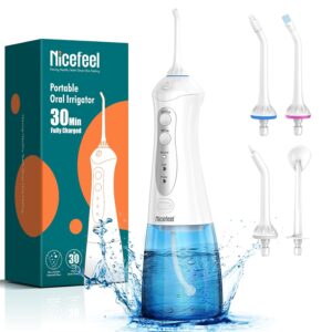 Nicefeel Water Dental Flosser Teeth Pick - Fast Charge Cordless Teeth Cleaner, 3 Modes Portable Oral Irrigator, IPX7 Waterproof Electric Water Dental Flosser for Tonsil Stone,...