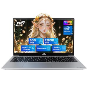 NIMO 15.6" IPS FHD-Laptop, Intel Pentium Quad Core N100 8GB RAM 128GB SSD (Beat i3-1115G4, Up to 3.4GHz) Computer with Backlit Keyboard Fingerprint Type-C WiFi 6 BT5.2, for...