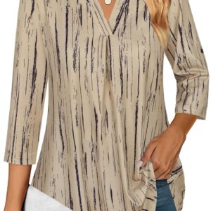 Ninedaily Womens Tops Dressy Casual 3/4 Sleeve V Neck Chiffon Shirt Work Blouses
