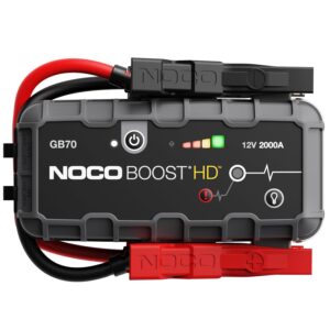 NOCO Boost GB70: 2000A UltraSafe Jump Starter โ 12V Lithium Battery Booster Pack, Portable Jump Box, Power Bank & Jumper Cables - for 8.0L Gas and 6.0L Diesel Engines