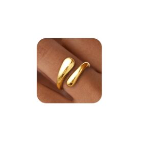 Non Tarnish Gold Chunky Rings for Women, Gold Statement Dome Rings Stacking Silver, Adjustable Mens Eternity Wedding Band Mixed Metal Jewelry Size 3-13