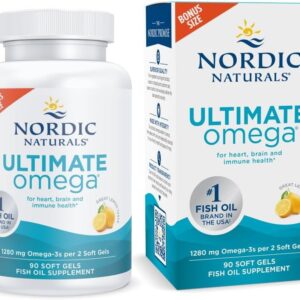 Nordic Naturals Ultimate Omega, Lemon Flavor - 90 Soft Gels - 1280 mg Omega-3 - High-Potency Omega-3 Fish Oil Supplement with EPA & DHA - Promotes Brain & Heart Health - Non-GMO...