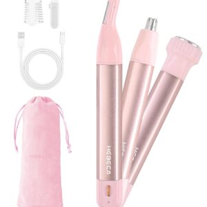 Nose Hair Trimmer for Women 3in1 Facial Hair Removal Trimmers- Rechargeable, Waterproof, Portable with Travel Bag- Trims Nose, Ear, Eyebrow, Peach-Fuzz, Lips, Chin Face Hair...