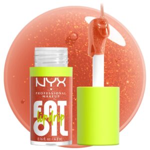 NYX PROFESSIONAL MAKEUP Fat Oil Lip Drip, Moisturizing Lip Oil Gloss, Vegan Tinted Formula, Up to 12 HR Hydration - Follow Back (Shimmering Warm Nude)